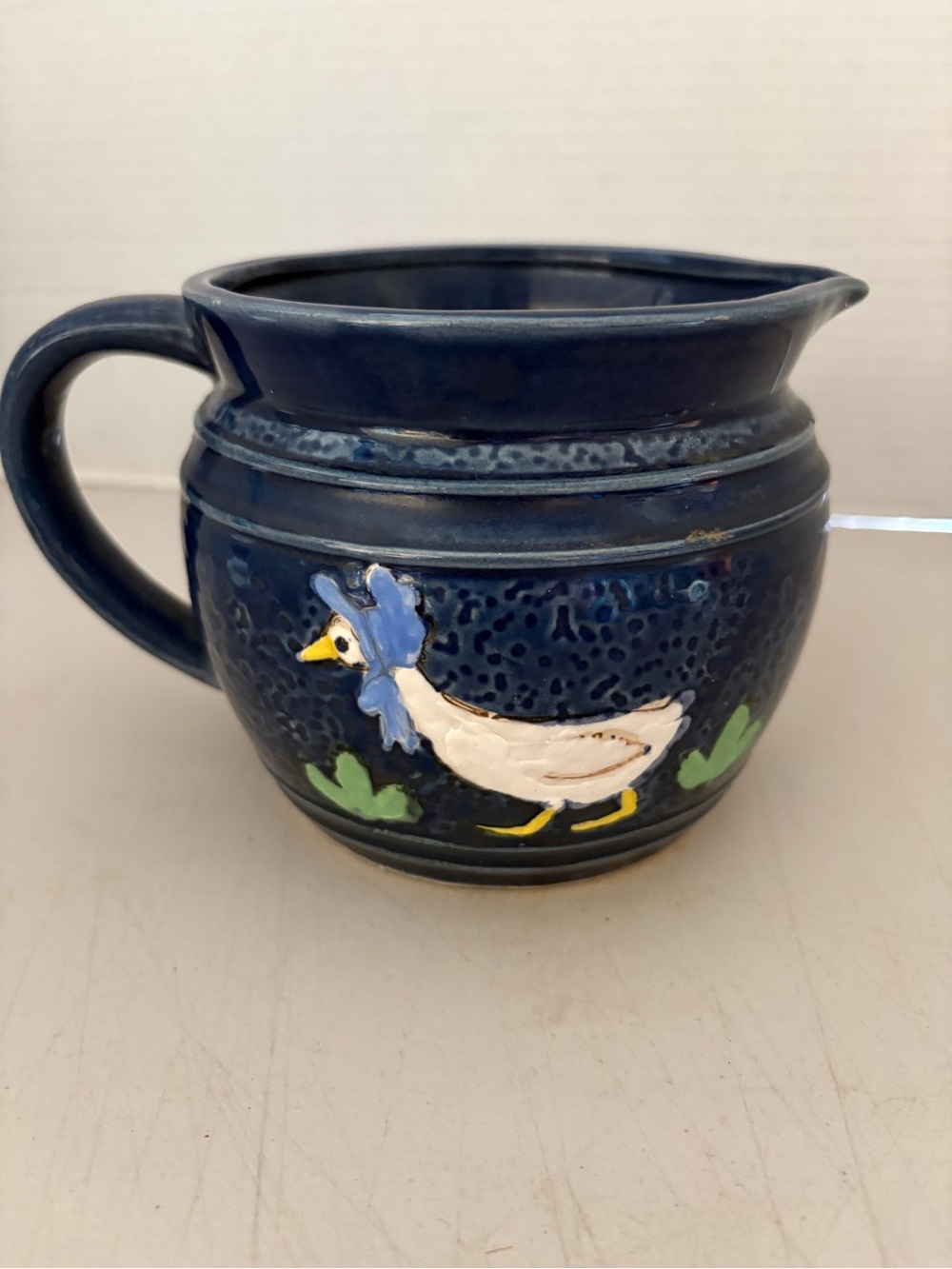 Vintage Blue Ceramic Goose Creamer, CMC Pottery hand painted